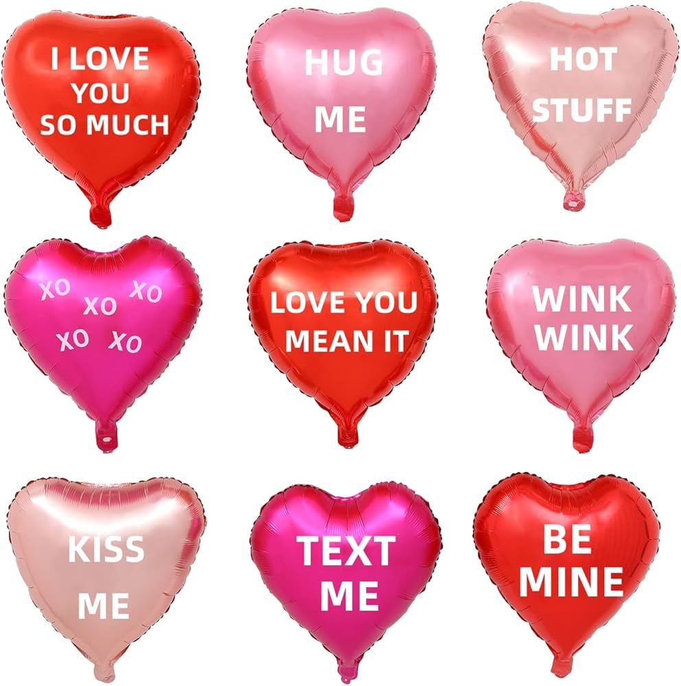 18 pcs Heart Balloons 18" Foil Love Balloons with Letter Mylar Balloons heart balloons for Valent... | Amazon (US)