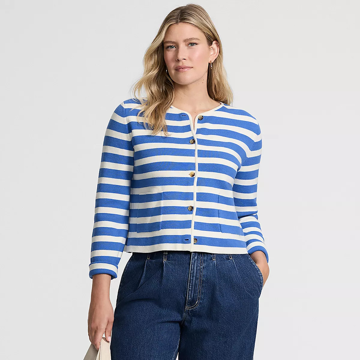 Women's Petite Fine Gauge Cotton Milano Blazer Sweater | Lands' End (US)