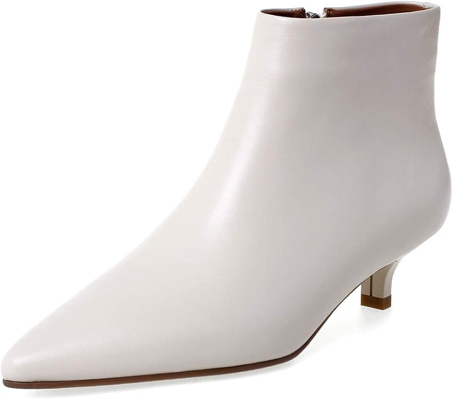 MERUMOTE Women's Leather Ankle Boots Low Heels Shoes Zipper Winter Booties | Amazon (US)