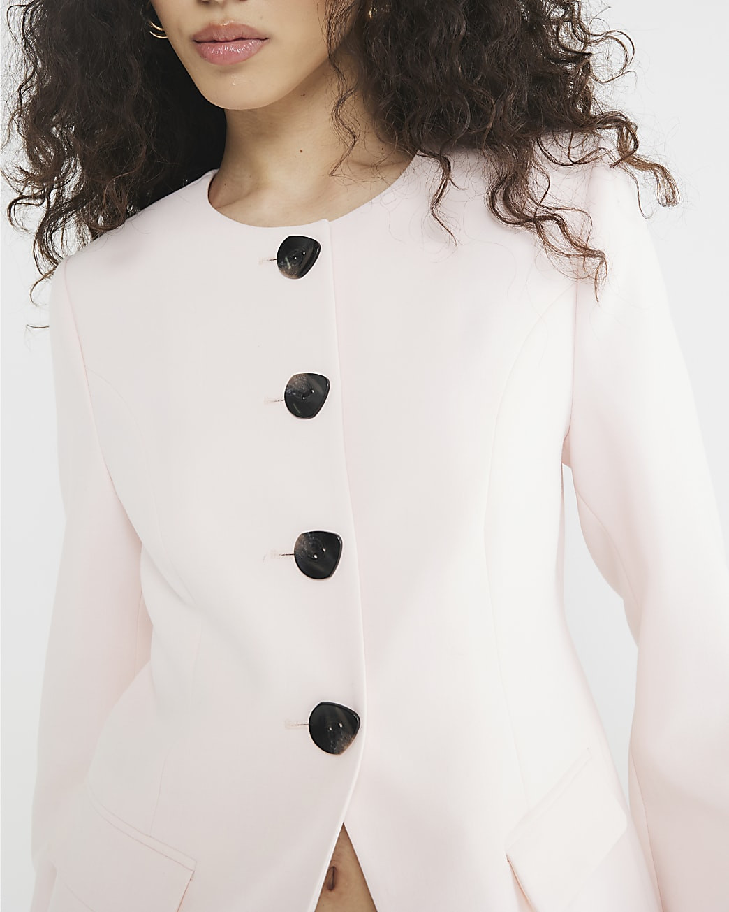 Pink Button Front Blazer | River Island UK & IE