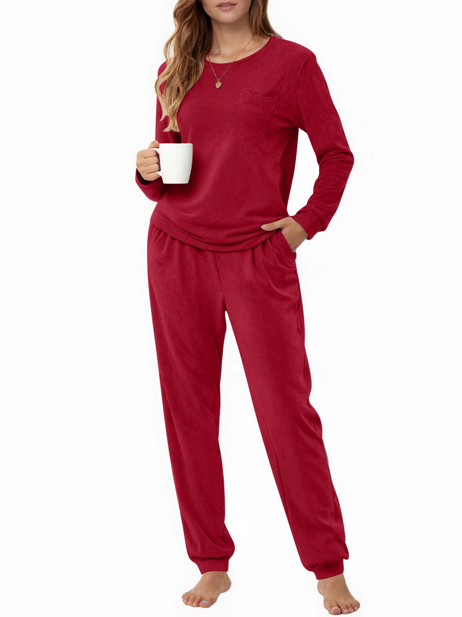 UVN Womens Velvet Pajamas Sets Winter 2 Piece Outfits Ladies Fleece Long Sleeve Sleepwear with Po... | Walmart (US)