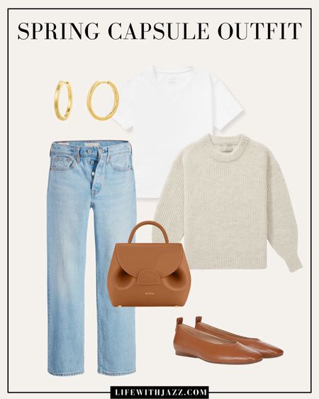 Casual spring outfit 🤍 

Light blue wash jeans  / ankle jeans / white T-shirt / knit sweater / brown dressy purse / brown flats / gold hoops / coffee date 

#LTKSeasonal #LTKstyletip