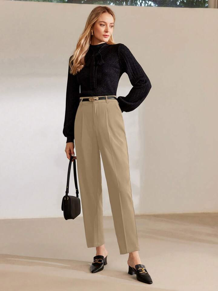 MOTF PREMIUM CALÇA COM BOLSO INCLINADO DE VINCO PRESSIONADO | SHEIN