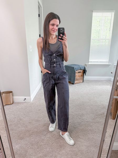 #ootd | denim jumpsuit, white sneakers, ribbed tank

#LTKStyleTip