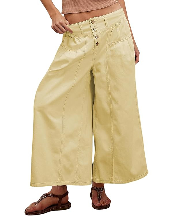 Lentta Women's Wide Leg Jeans Mid Rise Trousers Elastic Waist Button Pleated Demin Pants with Poc... | Amazon (US)
