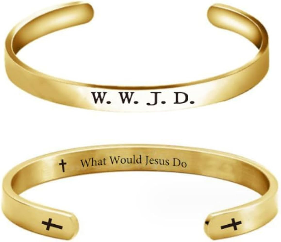 Pingyongchang Stainless Steel WWJD Bracelet Bracelets What Would Jesus Do Punk Engraved Cross Cuf... | Amazon (US)