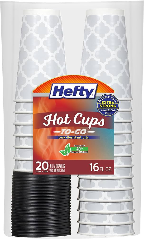Hefty Paper Disposable Hot Cups with Lids, 16 Ounce, 20 Count | Amazon (US)