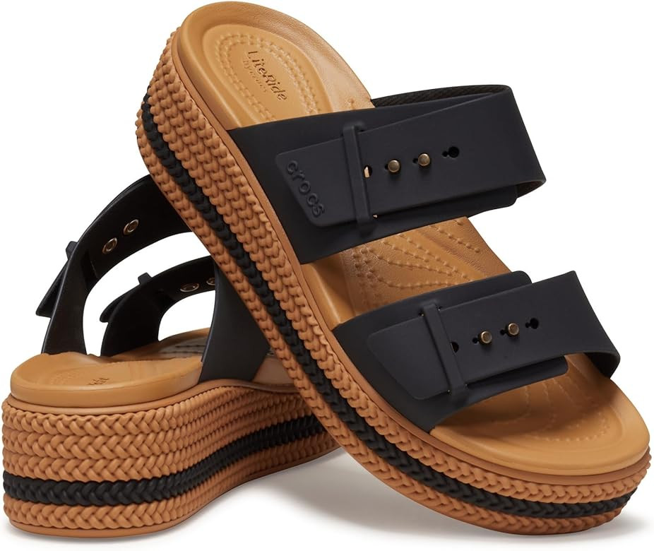 Crocs Womens Brooklyn Buckle Low Wedge | Amazon (US)
