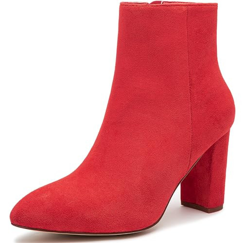 Jiu du Women's Ankle Boots Red Ankle Boots Sexy Pointed Toe Mid Calf Red Suede boots for women Size 8.5 | Amazon (US)