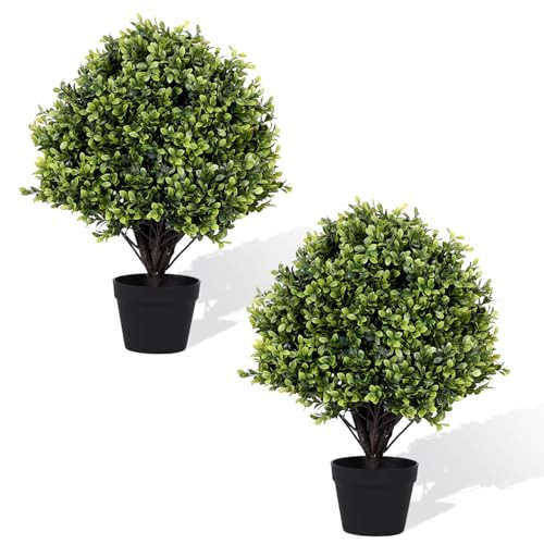 I.C.ELAINE 24" Artificial Boxwood Ball Topiary Set of 2, UV Resistant Faux Potted Plants for Front Porch Entryway Outdoor Planters Decor | Amazon (US)