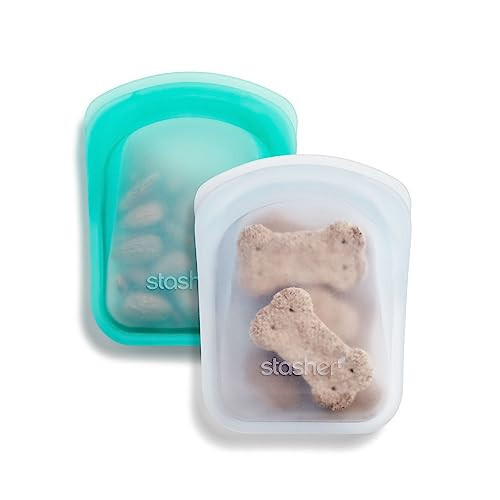 Stasher Premium Silicone Reusable Food Storage Pocket Bags, 2-Pack, Clear + Aqua, Multi-Use Food Storage Bags, Lunch Bag, Travel Containers, BPA Free, Leak-free, Dishwasher-Safe, Eco-friendly, 4 Oz | Amazon (US)