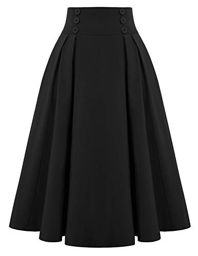 Belle Poque Womens Elastic Waist Black A-line Skirt with Pocket,Medium | Amazon (US)