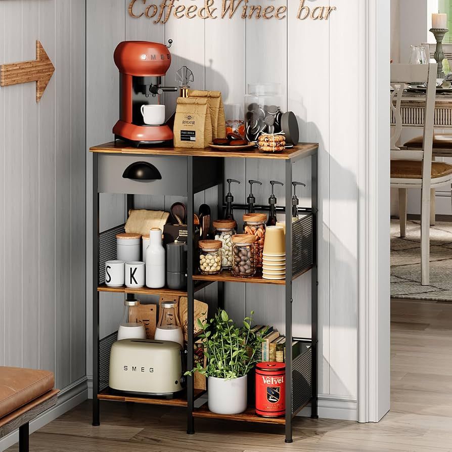 X-cosrack Framhouse Coffee Bar Cabinet 5-Layer Staggered Coffee Station with Storage Drawer Rusti... | Amazon (US)