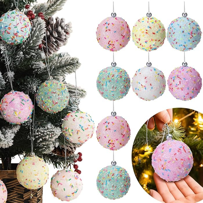 12 Pcs Pastel Candy Ball Ornaments for Christmas Tree 2.36 Inch Candy Macaron Balls Hanging Decor... | Amazon (US)