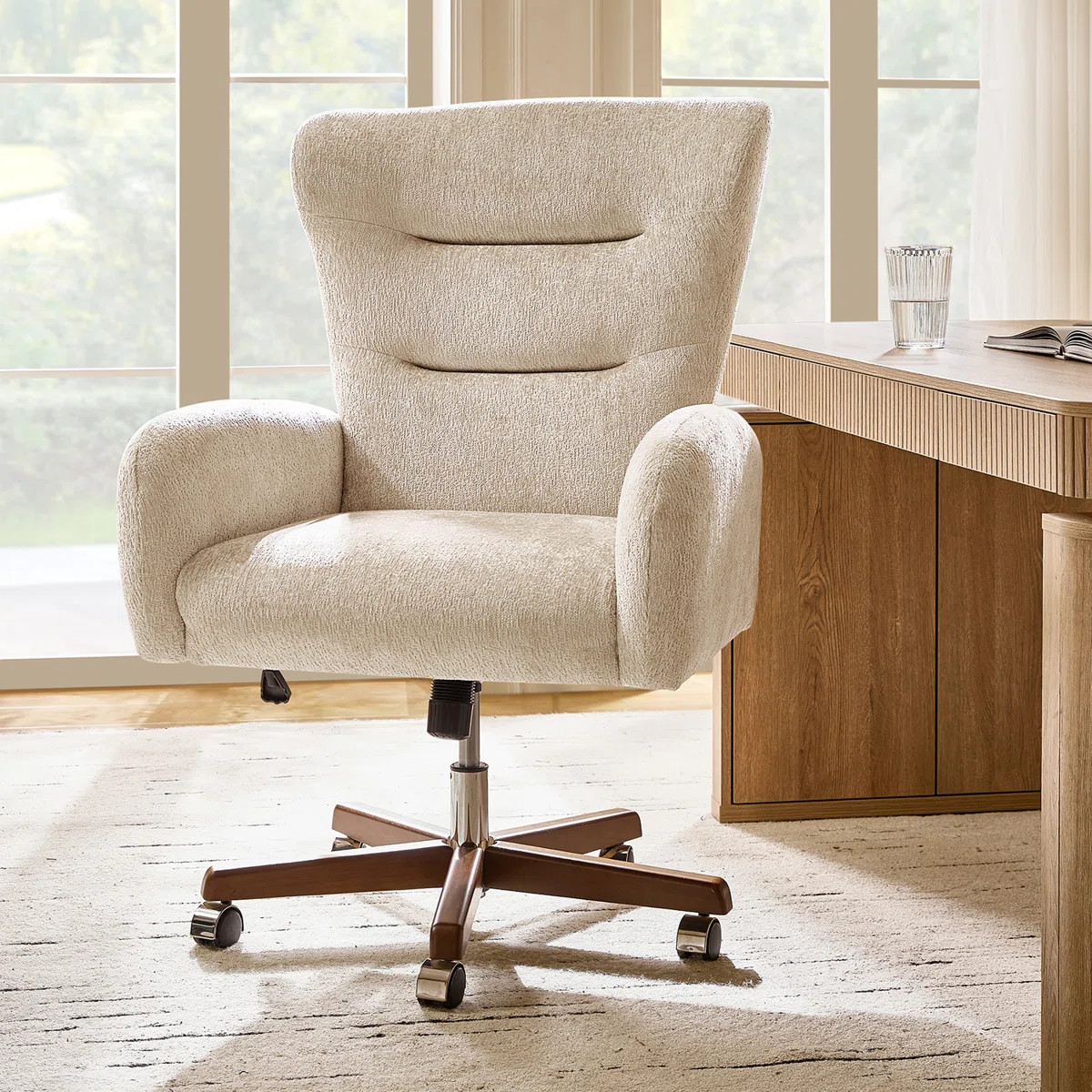 Caden Modern Chenille Simple Assembly Wingback Executive Chair with Adjustable Height and Curved ... | Wayfair North America