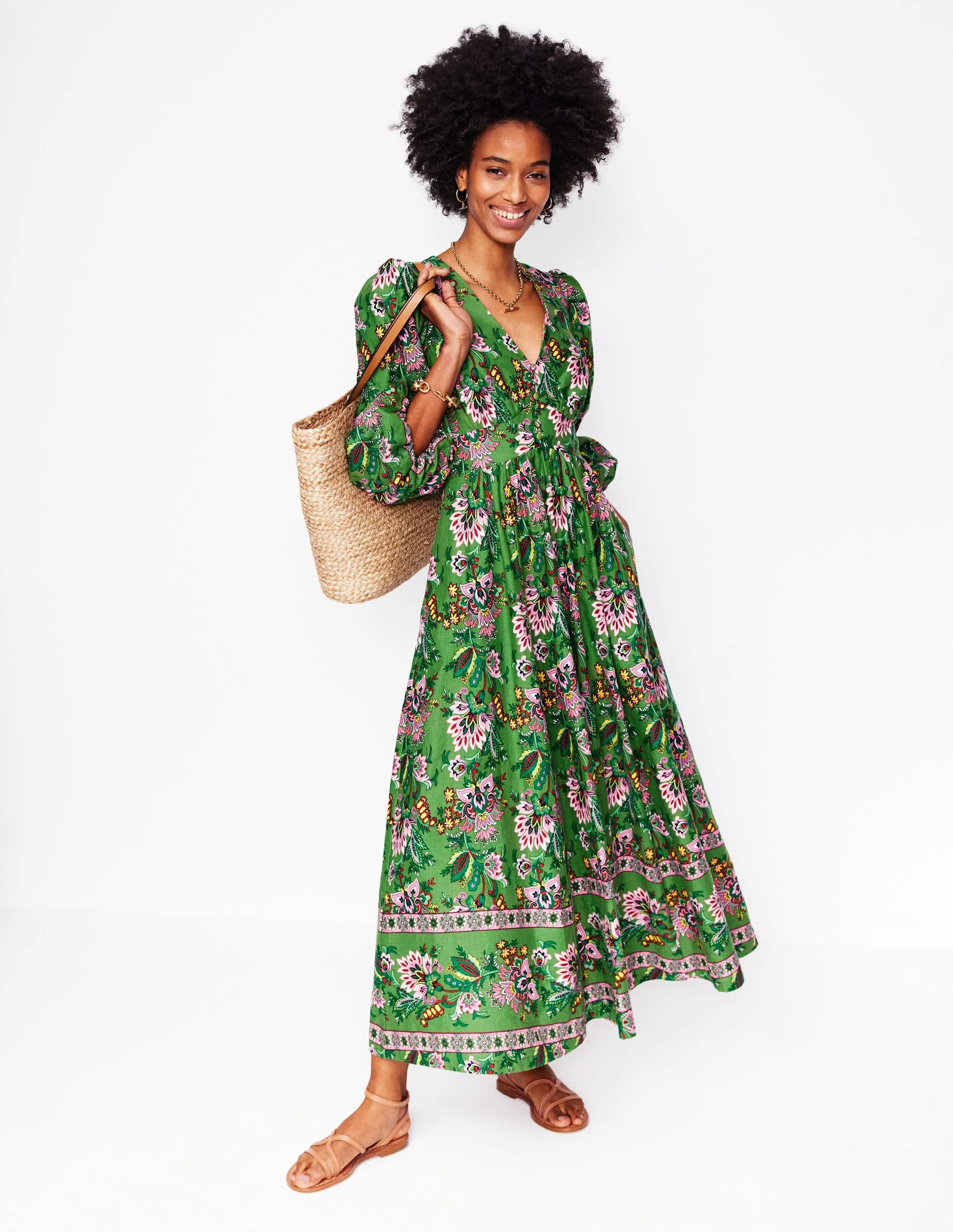 Lola Blouson Maxi Dress-Green, Botanica Terrace | Boden (US)