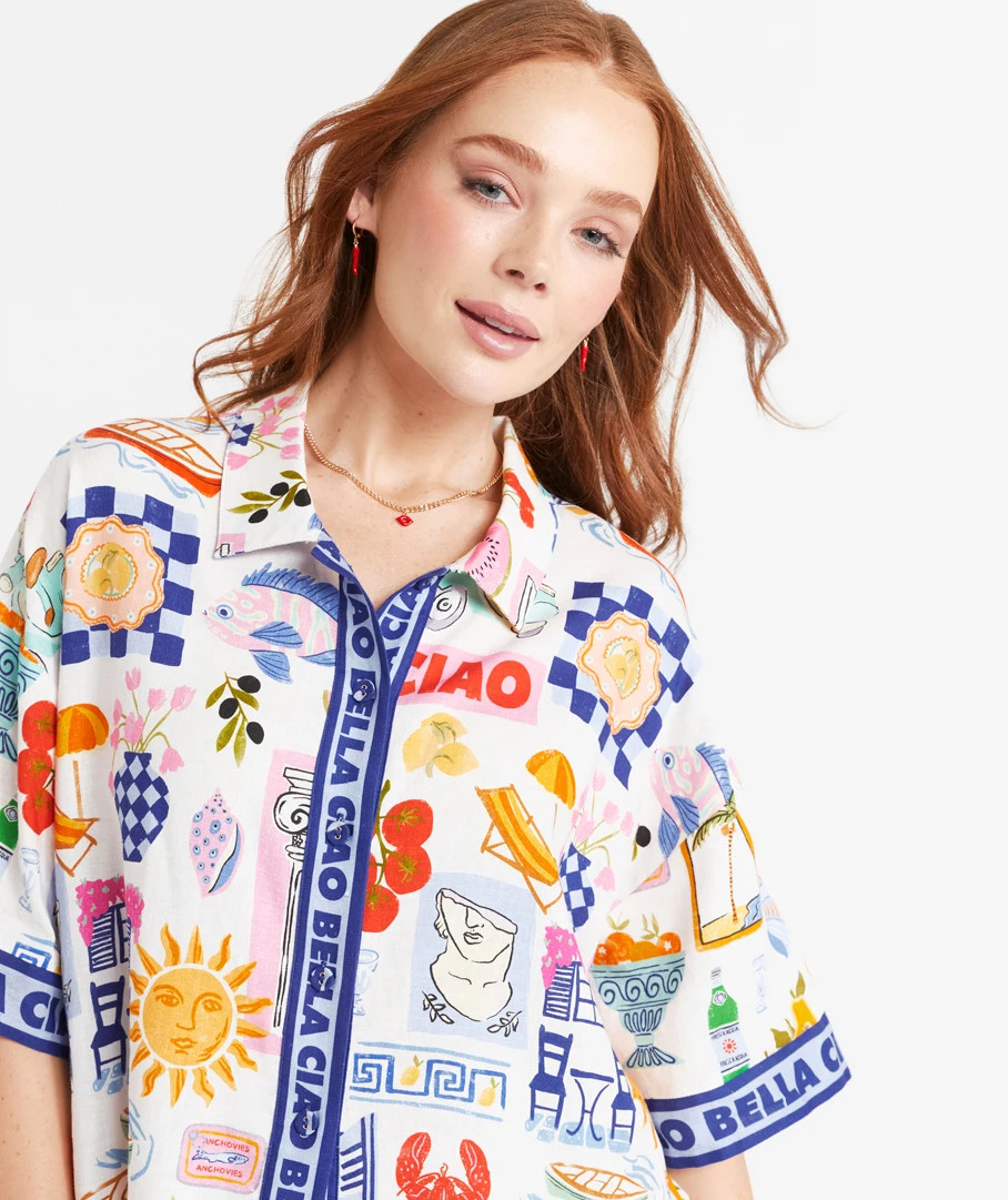 DEMI LINEN BLEND PRINTED SHIRT | Sportsgirl