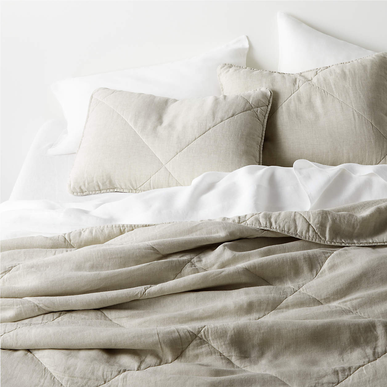 European Flax -Certified Linen Garden Green Quilts and Pillow Shams | Crate & Barrel | Crate & Barrel