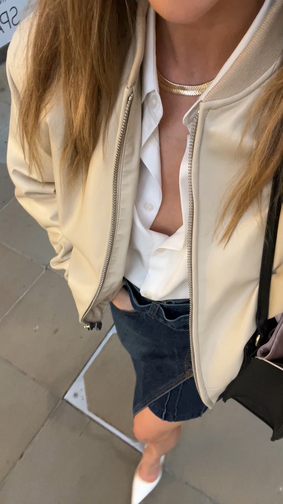 Bomber jacket
Denim skirt
White shirt
White shoes
The Frankie shop

#LTKshoecrush #LTKSeasonal