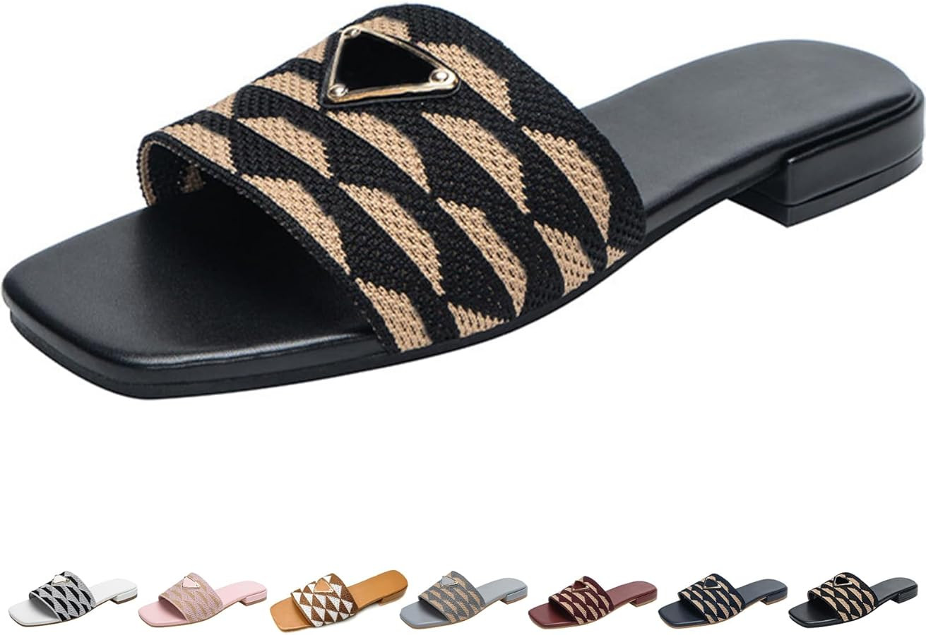 Womens Luxury Embroidered Slides Fashion Flat Summer Sandals | Amazon (US)