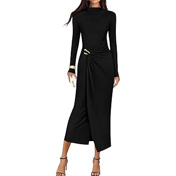 ZESICA Women's 2025 Fall Long Sleeve Bodycon Dress Mock Neck Wedding Guest Cocktail Party Long Mi... | Amazon (US)