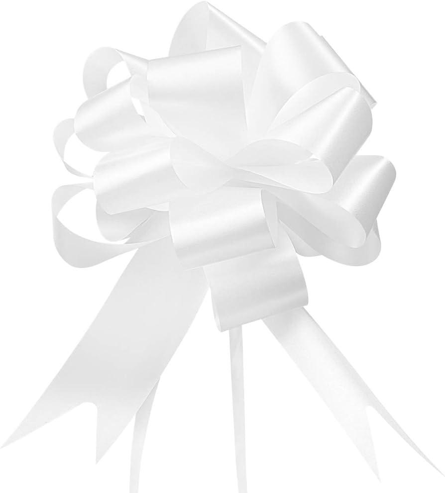 GWHOLE 60 Pcs 5'' White Ribbon Pull Bows for Gift Wraps, Wedding Decor | Amazon (US)