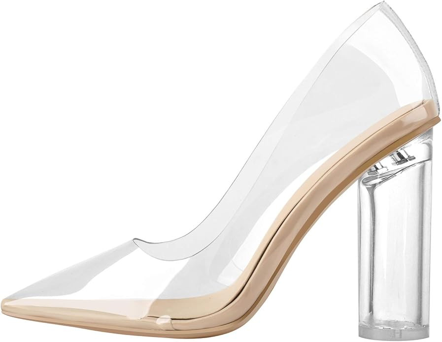 LISHAN Women's Clear High Heels Pointed Toe Pumps | Amazon (US)