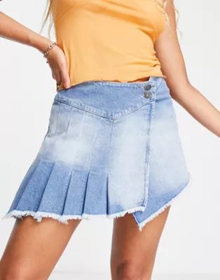 ASYOU pleated 00's denim micro skirt in washed blue | ASOS (Global)