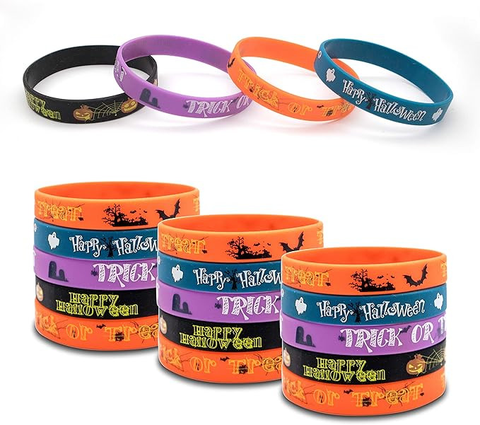 Lesnala 24 pcs Halloween Silicone Wristband 4 Classic for Kid Halloween Gifts Halloween Party Fav... | Amazon (US)