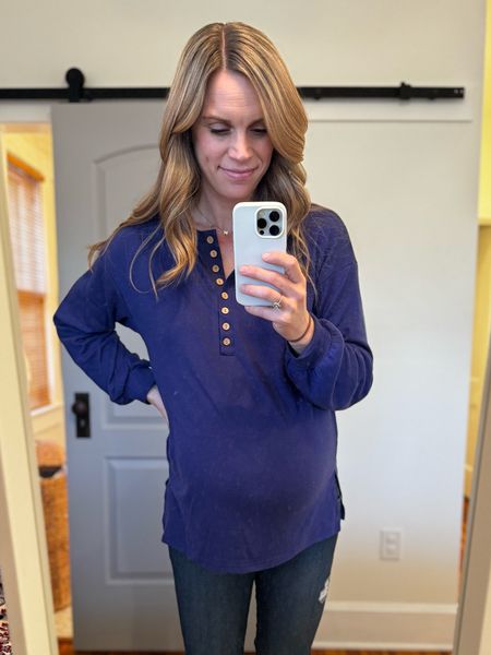 Simple Henley; wearing at 37 weeks. Great length, tons of colors. 

#LTKbump