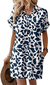 HOTOUCH Womens Summer Shirt Dress 2026 Short Sleeve Floral Shift Dress Casual Loose Flowy Beach S... | Amazon (US)