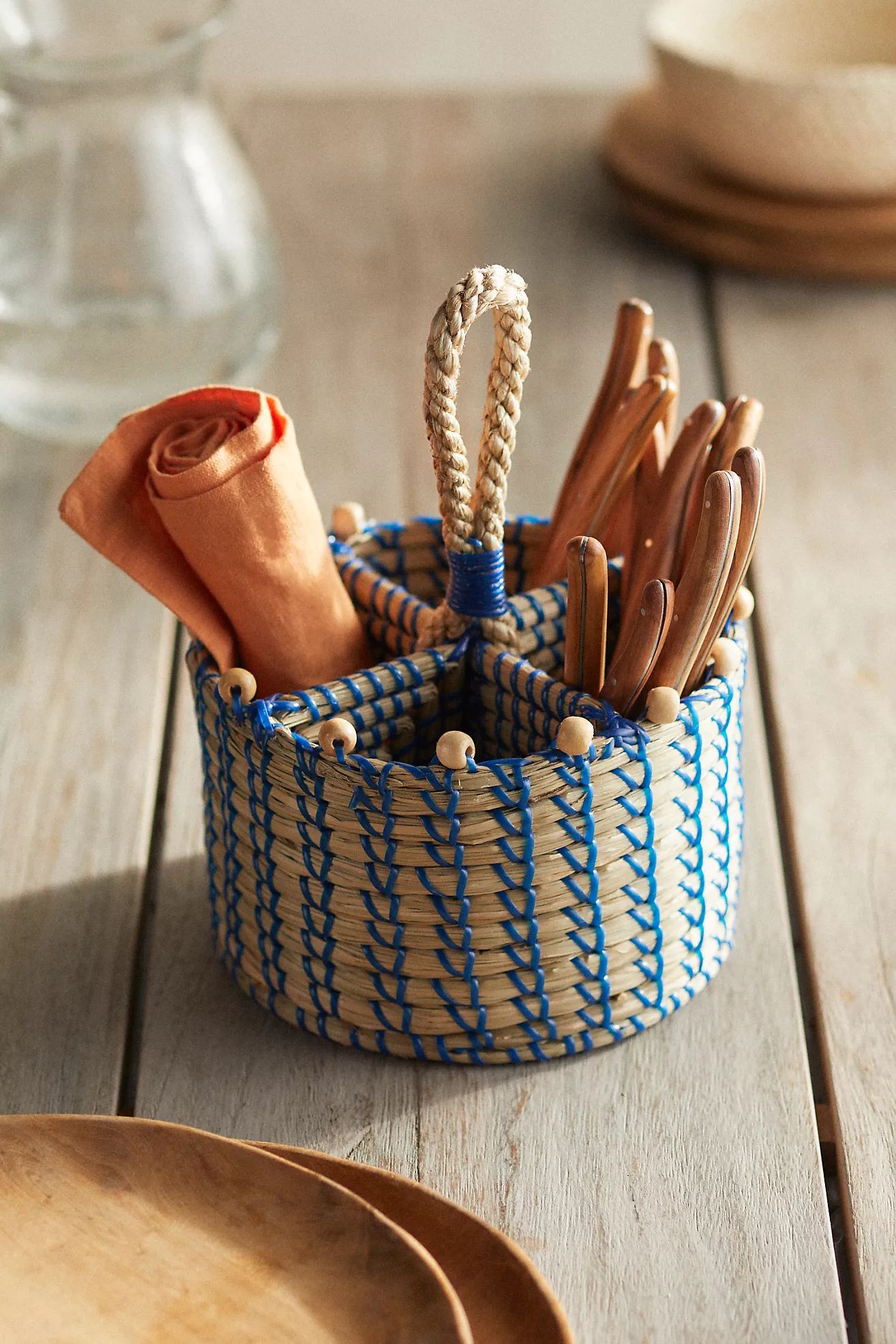 Woven Colorful Seagrass Utensil Holder with Beads | Anthropologie (US)