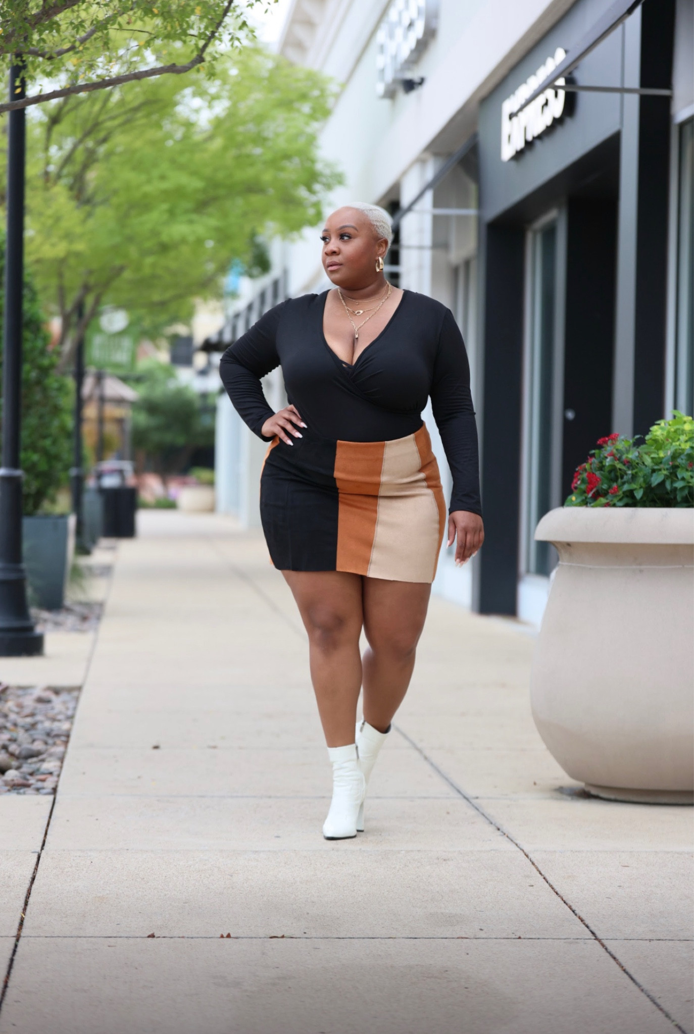 Plus Size Faux Suede Color Block Mini Skirt 2X | Plus Size Faux Wrap Basic Bodysuit 2X | White boots are from amazon | Fall Outfit | Plus Size Outfit | Fall Fashion | Rainbow Shops 

#LTKstyletip #LTKfindsunder50 #LTKplussize