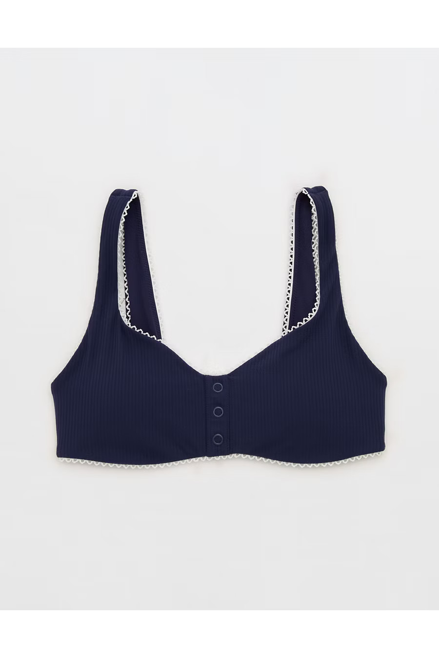 OFFLINE By Aerie Real Me XTRA Rib Picot Sports Bra Women's Royal Navy S | Aerie