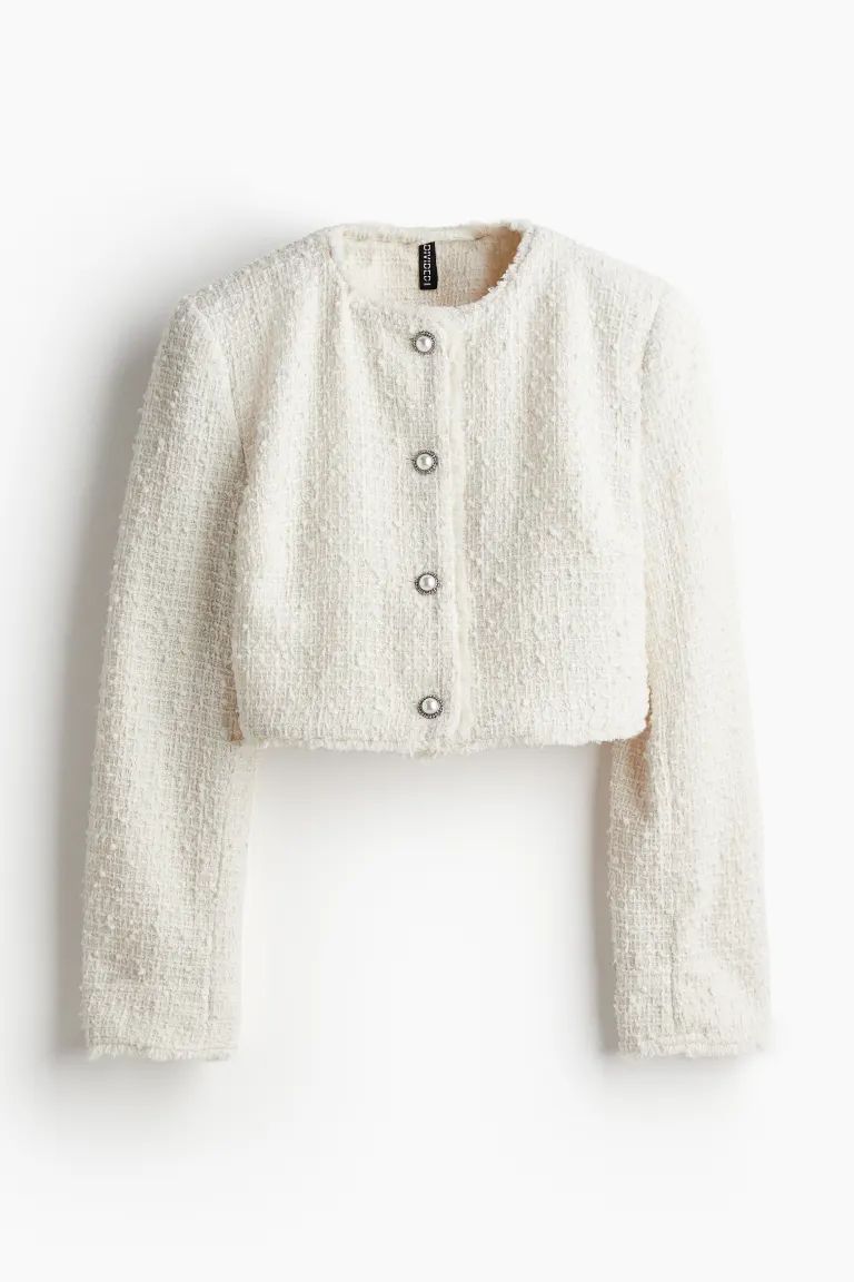 Cropped bouclé-weave jacket - Cream - Ladies | H&M GB | H&M (UK, MY, IN, SG, PH, TW, HK)