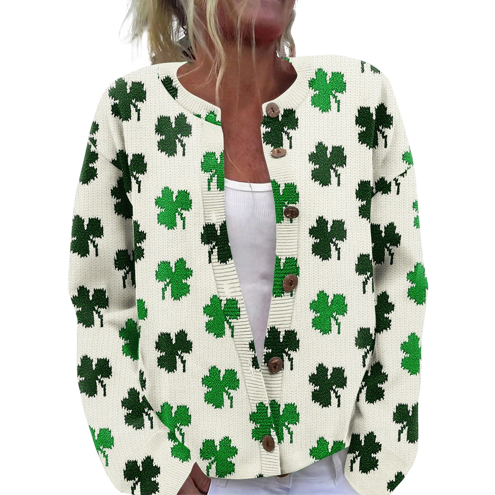 Womens St Patricks Day Sweater Plus Size Button Shamrock Cardigans Long Sleeve Knitted Sweater 20... | Walmart (US)