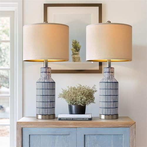 USumkky 25" Modern Ceramic Lamps Single Table Lamp for Living Room Bedroom Farmhouse Nightstand Bedside Lamps | Amazon (US)