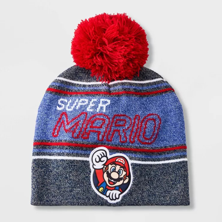 Boys' Ninetendo Mario Pom Beanie - Blue/Red | Target