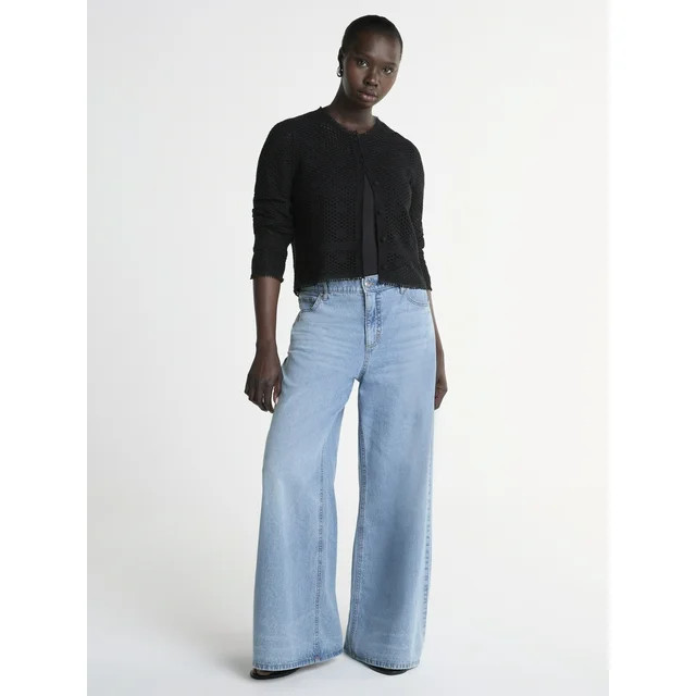 Scoop Women’s and Women’s Plus Crochet Flower Cardigan Sweater, Lightweight, Size XS-4X | Walmart (US)