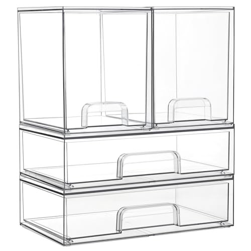 Vtopmart Clear Stackable Storage Drawers Set of 4, Plastic Organizer Bins for Makeup, Cosmetics, Beauty Supplies,Ideal for Vanity, Bathroom,Cabinet,Pantry Organization | Amazon (US)
