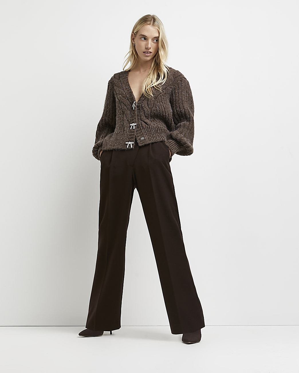 Brown chunky knit cardigan | River Island (UK & IE)