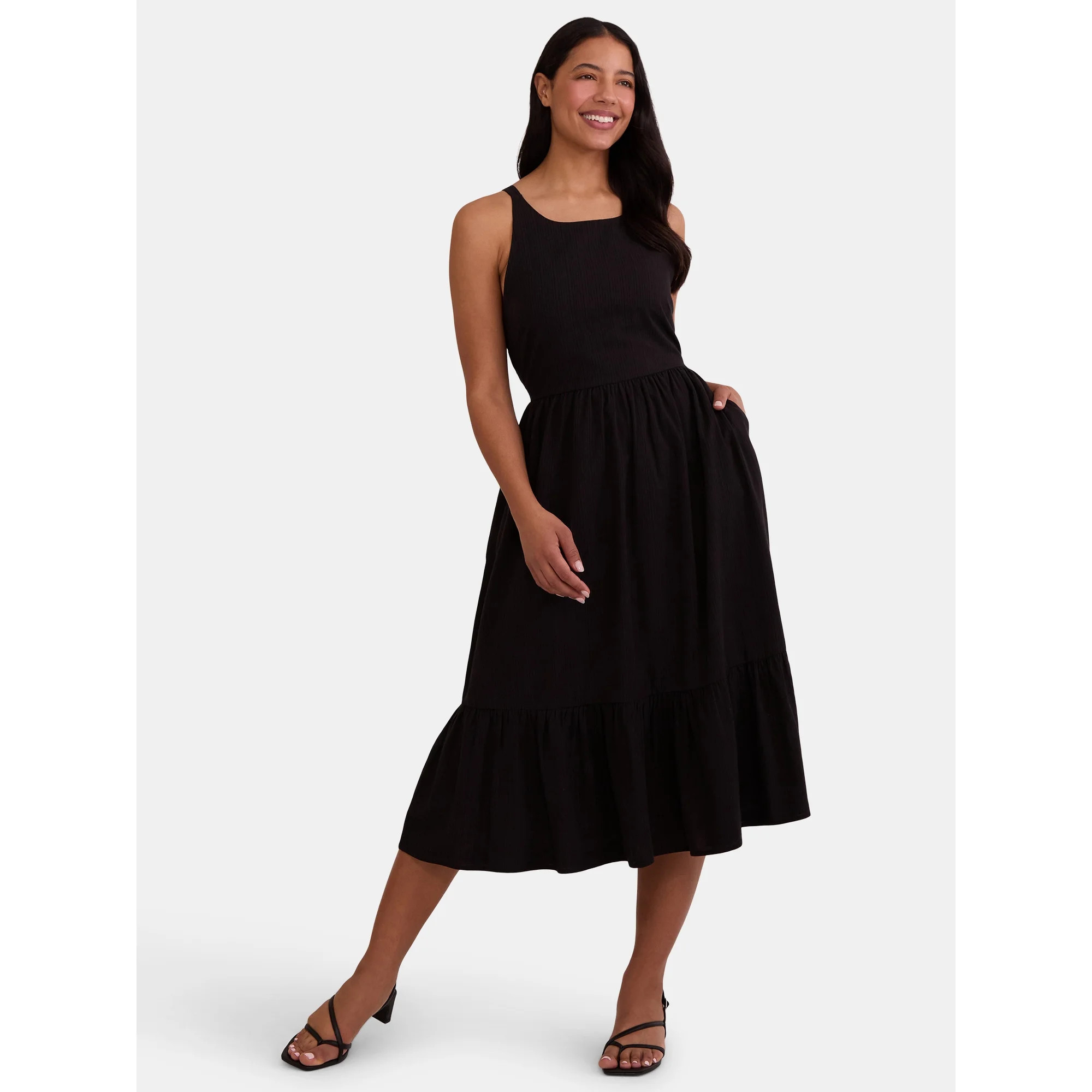 Time and Tru Women's Tie Back Midi Dress, Sizes XS-XXXL | Walmart (US)