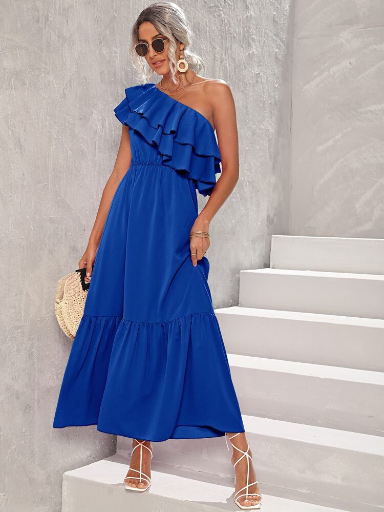 One Shoulder Layered Ruffle Hem Dress | SHEIN