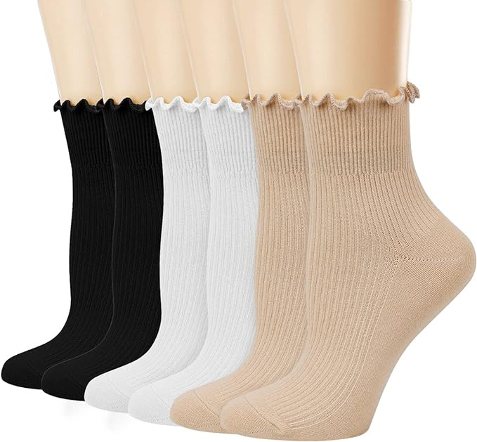 Mcool Mary Women's Ruffle Socks,Casual Cute Ankle Socks Breathable Knit Cotton Soft Frilly Crew S... | Amazon (US)