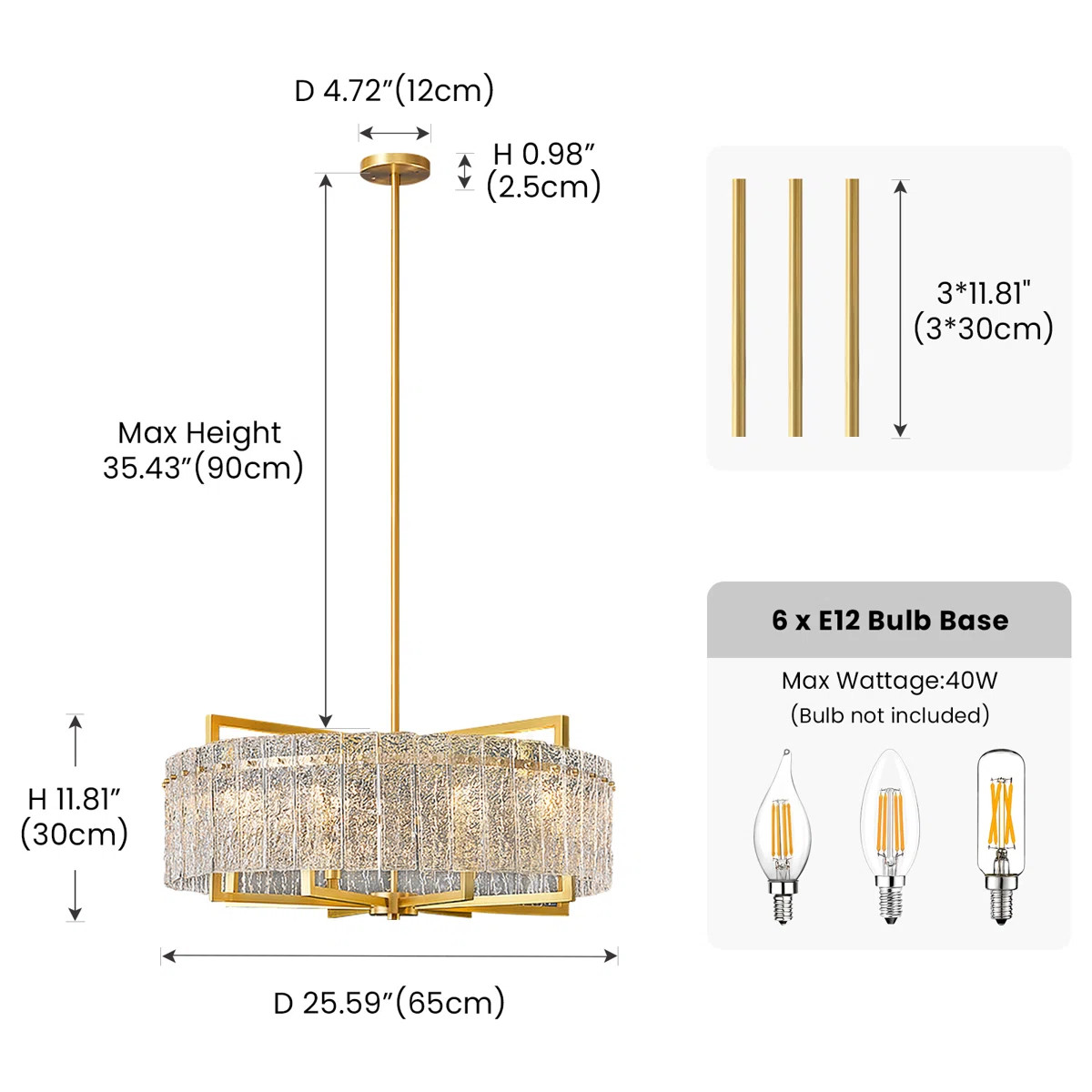 Friedhardt 6 - Light Dimmable Gold Drum Chandelier with Textured Glass, Modern Lighting for Kitch... | Wayfair North America