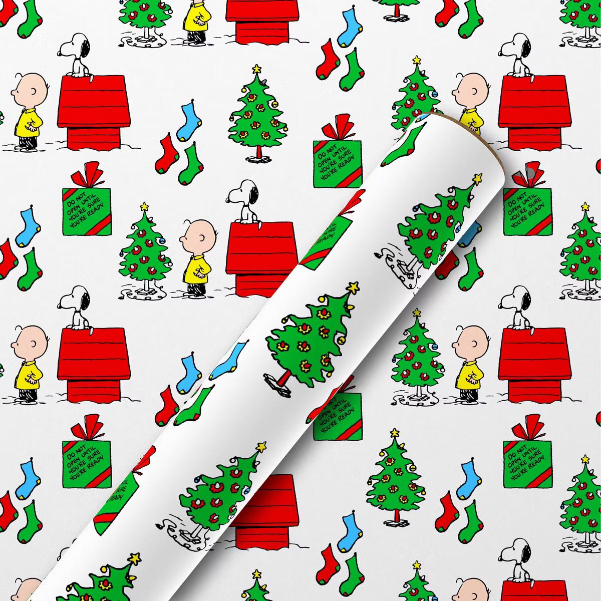 American Greetings 30" 25 sq ft White Kraft Peanuts Charlie Brown And Snoopy With Icons Gift Wrap | Target