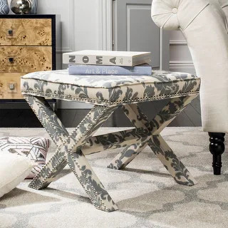 Safavieh Palmer X-bench Nailhead Slate/ Beige Ottoman - Bed Bath & Beyond - 8360912 | Bed Bath & Beyond