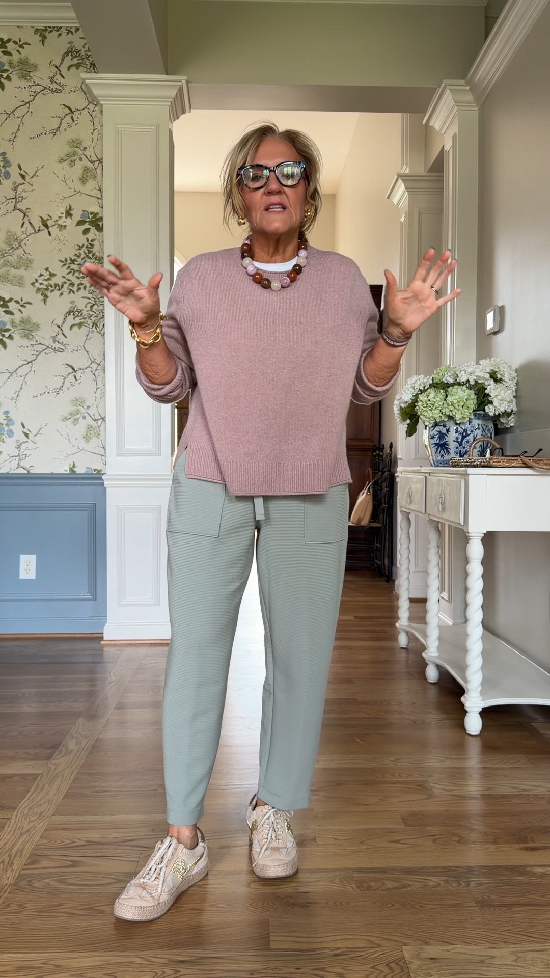 Quince cashmere limited edition color size medium 
Spanx ribbed air essentials 20% off this weekend code LTKSPANX  wearing a medium petite
Size large in white tee 
Linking this necklace and some other favorite colors!! 25% off this weekend! 

Spring outfit work from home travel 

#LTKOver40 #LTKSpringSale #LTKPetite