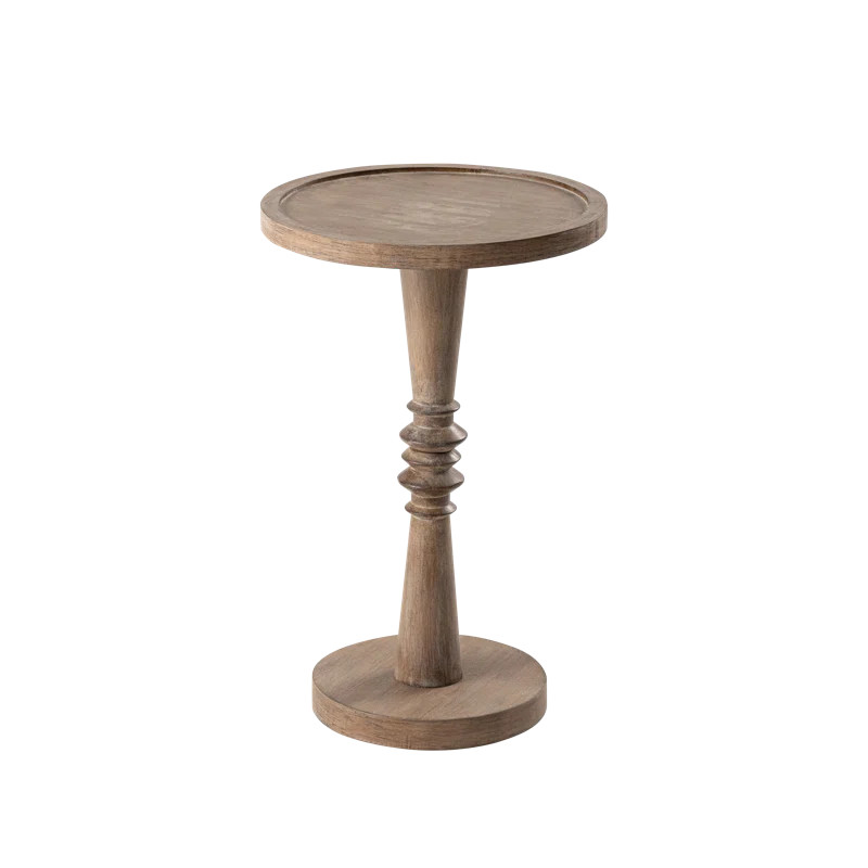 STKT Pedestal Small Drinking Table, Farmhouse Tray Top End Table, Distressed Natural Wood Color | Wayfair North America