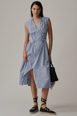 The Tommie Cap-Sleeve Smocked Front-Zip Shirt Dress: Shine Edition | Anthropologie (US)